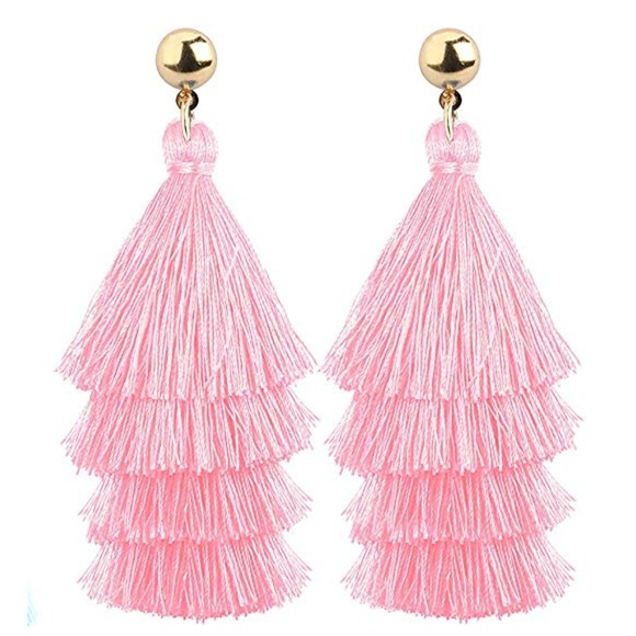 C.C. Boutique Jewelry - NWT Baby Pink & Gold Boho Hippie Tassel Earrings